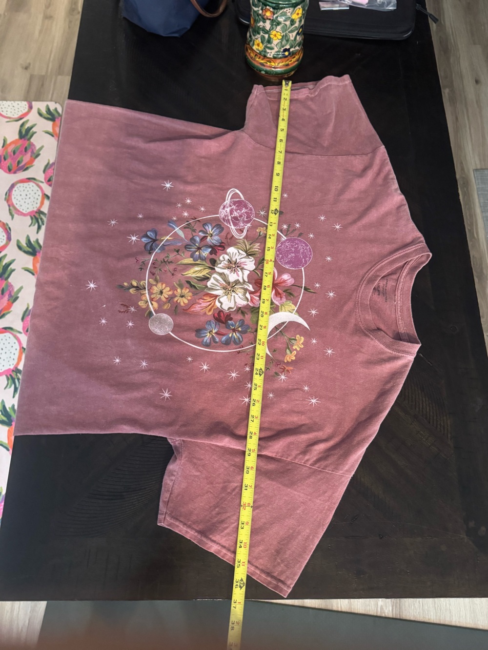 Oversized Floral Moon Graphic Tee - Dusty Rose - Picture 6 of 8